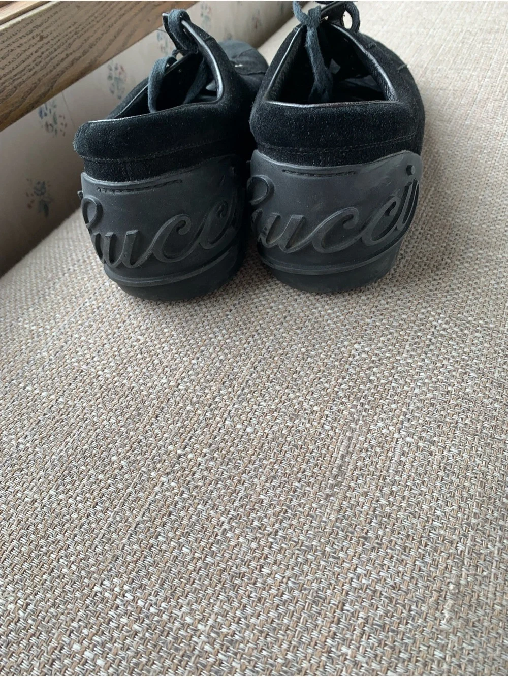 Gucci Script Black Suede Sneakers in very good condition.
